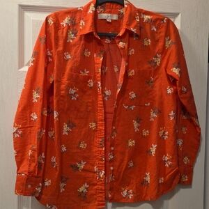 LOFT Women's  Orange Floral Button Down Shirt